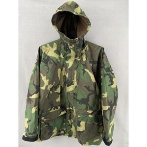 Vintage Log House Designs Jacket Men Large Camouflage Hood Hunt USA‎ Waterproof